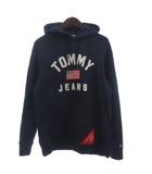 トミー TOMMY JEANS パーカー プルオーバー 裏起毛 刺繍 ロゴ 紺 ネイビー S ■GY99