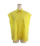 エルメス HERMES ノースリーブシャツ 比翼ボタン ポケット コットン 無地 黄 イエロー 38