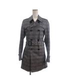 トレンチコート ミドル丈 ベルト付き チェック グレー 44