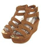 ジミーチュウ JIMMY CHOO 美品 サンダル ストラップ スエード 編込み オープントゥ 茶 ブラウン 37