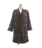 ウールコート ひざ丈 長袖 総柄 マルチカラー