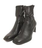 ザラ ZARA メタリックヒールショートブーツ サイドジップ スクエアトゥ 黒 ブラック 38