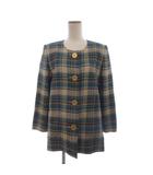 ジバンシィ GIVENCHY BOUTIQUE ノーカラージャケット チェック 金ボタン 青 ブルー 10