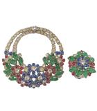 クリスチャンディオール Christian Dior ヴィンテージ フラワーバスケット 2点セット ブローチ イヤリング ビジュー シルバーカラー アクセサリー