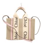 クロエ CHLOE ウッディ スモール ショルダーバッグ ハンド 2WAY 斜め掛け キャンバス レザー ピンク ベージュ 鞄