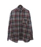美品 シャツ 長袖 ボタンダウン チェック 灰色 紺 グレー ネイビー XL