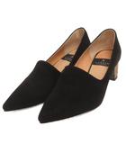 ランバン LANVIN パンプス スエード ポインテッドトゥ チャンキーヒール 黒 ブラック 22.5㎝ ■OOM