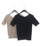 プラステ PLST 2点 セット まとめ ニット カットソー リブ Vネック 半袖 M 黒 ブラック ベージュ