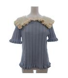 ザラ ZARA フリルカラー ニット プルオーバー 半袖 青 ブルー L ■OOM