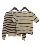 ザラ ZARA KNIT 2点セット ニット セーター 半袖 長袖 ボーダー アイボリー系 S ■OOM