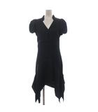 SILK ワンピース パフスリーブ 半袖 Vネック ひざ丈 フリル 40 黒 ブラック
