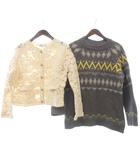 ザラ ZARA KNIT 2点 セット まとめ ニット セーター カーディガン レース クルーネック グレー アイボリー M ■OOM
