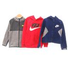 ナイキ NIKE 美品 3点 セット まとめ パーカー ジップアップ プルオーバー ブランドロゴ フーデッド 100 グレー 赤 レッド 紺 ネイビー /OB