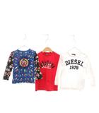 ディーゼル DIESEL 3点セット まとめ Tシャツ 半袖 長袖  クルーネック ロゴ 3-4 白 ホワイト​ 赤 レッド 青 ブルー /OB