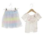 メゾピアノ mezzo piano 2点セット Tシャツ ギャザースカート 120 110 白 ホワイト マルチカラー レインボー 半袖 ゴムウエスト メッシュ /TL