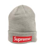 シュプリーム SUPREME × ニューエラ 美品 ニットキャップ ビーニー ボックスロゴ 刺繍 灰色 グレー 帽子