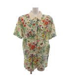 グッチ GUCCI シャツ ブラウス 半袖 リネン 比翼ボタン 昆虫柄 総柄 白 ホワイト マルチカラー 44