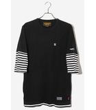 ネイバーフッド NEIGHBORHOOD NEIGHBORHOOD ネイバーフッド RULERS/ C-CREW.3Q レイヤード ボーダー Tシャツ カットソー L BLACK ブラック 101MBNH-CSM06 /◆