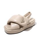 プラダ PRADA 21.5cm PRADA プラダ トライアングルロゴ パデッドナッパレザー サンダル 34 1/2 SAND BEIGE サンドベージュ 1XZ758 イタリア製 /●☆