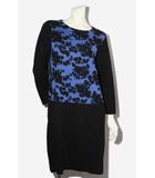 自由区 オンワード樫山 自由区 オンワード樫山 フラワー ニット ワンピース 44 BLUE BLACK ブルー ブラック CKRWRCW0503 /◆☆