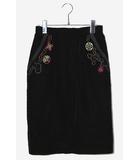 LANCETTI ランチェッティ ビジュー 刺繍 ベロア タイトスカート 40 BLACK ブラック XXNSU-01250 /◆☆