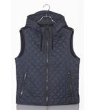 EMPORIO ARMANI エンポリオアルマーニ ウール 切替 キルティング ジップアップ フーディー ベスト S NAVY ネイビー 6X1Q2R 1NAPZ /◆