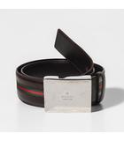 GUCCI グッチ ロゴバックル シェリーライン レザーベルト BROWN ブラウン 114990 0959 80 32 /◆