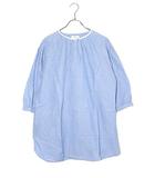 パークス Parkes Parkes パークス 綿麻ストライプ  ワッシャー クレリック ギャザーチュニック ブラウス シャツ M BLUE ブルー PH2111022 /◆☆