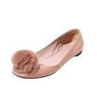 グッチ GUCCI 21cm GUCCI グッチ ファーポンポン付き レザー フラットシューズ バレエシューズ 34 PINK BEIGE ピンクベージュ 404011 /◆☆