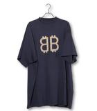 2023SS BALENCIAGA バレンシアガ BB Crypto ロゴプリント ビッグシルエットクルーネック 半袖Tシャツ カットソー 4 NAVY ネイビー TJ28 739028 T0VU6 4108 /●