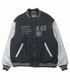 VARSITY JACKET バーシティ ジャケット スタジャン スタジアム ジャンパー 刺繍 レザースリーブ 裏地キルティング 店舗限定 サイズL 黒 ブラック グレー メンズ/●Z111
