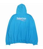 バレンシアガ BALENCIAGA Political Campaign hoodie ポリティカル・キャンペーン ロゴプリント フーディー パーカー スウェット プルオーバー ダメージ加工 裏毛 620973TNVG6 サイズM 青 ブルー メンズ/◇11/☆R419