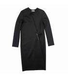 バレンシアガ BALENCIAGA タックデザイン ストレッチ生地 ワンピース ドレス 長袖 クルーネック 膝丈 S 黒 ブラック 403837 TPK14/ △A66/レディース