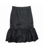 バルーン ミモレスカート セミタイトシルエット 膝下丈 ウールシルク 40 黒 ブラック/△L25/レディース