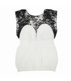 ババコ babaco ニット×レース タンクトップ ビスチェ風 チュール ケミカルレース トップス カットソー F 白 ホワイト 黒 ブラック/△C50/レディース