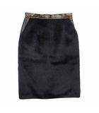 セリーヌ CELINE フィービー期 アルパカ ファー レザー スカート セミタイトシルエット 膝丈 38 黒 ブラック ブラウン/△C55/レディース