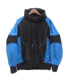  フェンチェンワン Feng Chen Wang スウェット 切替 パーカー プルオーバー French Terry Hoodie ブルー ブラック 青 黒 XS