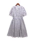 レッセパッセ LAISSE PASSE フラワープリント ワンピース ロング 半袖 ラベンダー 36