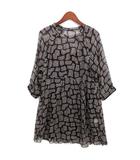 ダブルスタンダードクロージング ダブスタ DOUBLE STANDARD CLOTHING シルク シフォン ワンピース 七分袖 キャミソール付き 総柄 ブラック 黒