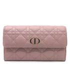 クリスチャンディオール Christian Dior カロ カナージュ 二つ折り 長財布 ロングウォレット レザー ピンク S5039UWHC