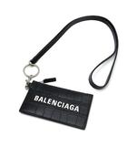 バレンシアガ BALENCIAGA フラグメントケース コイン&カードケース 小銭入れ ネックストラップ付 クロコ型押し レザー 594548 ブラック 黒 美品 ☆AA★