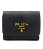 プラダ PRADA サフィアーノ レザー 三つ折り 財布 ミニ コンパクト ウォレット 1MH043 ブラック 黒 RFID ☆AA★