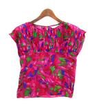 ミラショーン mila schon 総柄 プリント プリーツ シフォン シアー ブラウス フレンチスリーブ ピンク 40