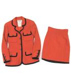 シャネル CHANEL BOUTIQUE スカート スーツ 上下 セットアップ パイピング ウール ジャケット 20015 オレンジ ブラック 34