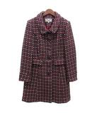 ローラアシュレイ LAURA ASHLEY 総柄 ジャガード ステンカラー コート ウール混 バーガンディ 38