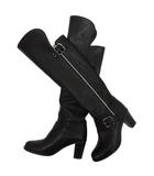 ダイアナ DIANA サイドジップ ニーハイブーツ ロングブーツ レザー ベルト チャンキーヒール ブラック 黒 21.5cm