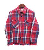 ヒューストン HOUSTON ガチャポケ ヘビーネルシャツ チェック 長袖 レッド 赤 M