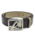 ロエベ LOEWE リバーシブル レザー ベルト Lロゴ バックル ブラウン ベージュ 36-90 ☆AA★