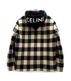 セリーヌ CELINE ロゴ フード付き オーバーサイズ シャツ ジャケット 中綿 チェック ウール 2024AW ベージュ ブラック 48 2W68A055Z 02BG