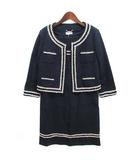 ハロッズ Harrods セレモニースーツ セットアップ ツイード ノースリーブ ワンピース ノーカラージャケット ネイビー 紺 2